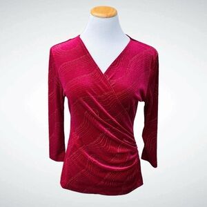 R&K Evening Dressy Wrap Pullover Top 3/4-Sleeves